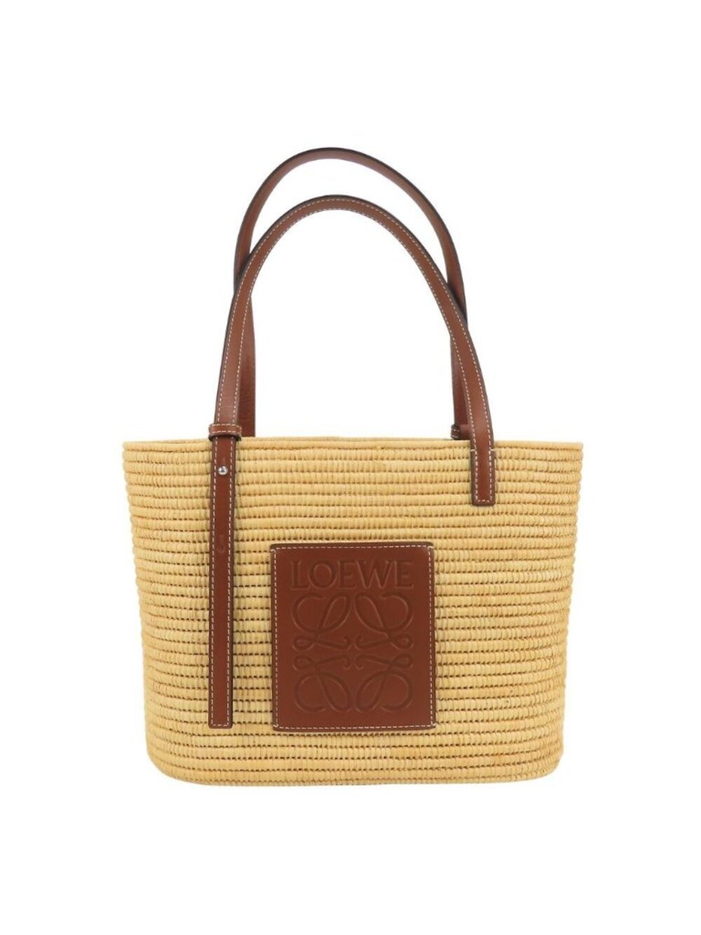 Loewe Tote Bag Basket Raffia Leather Beige Brown